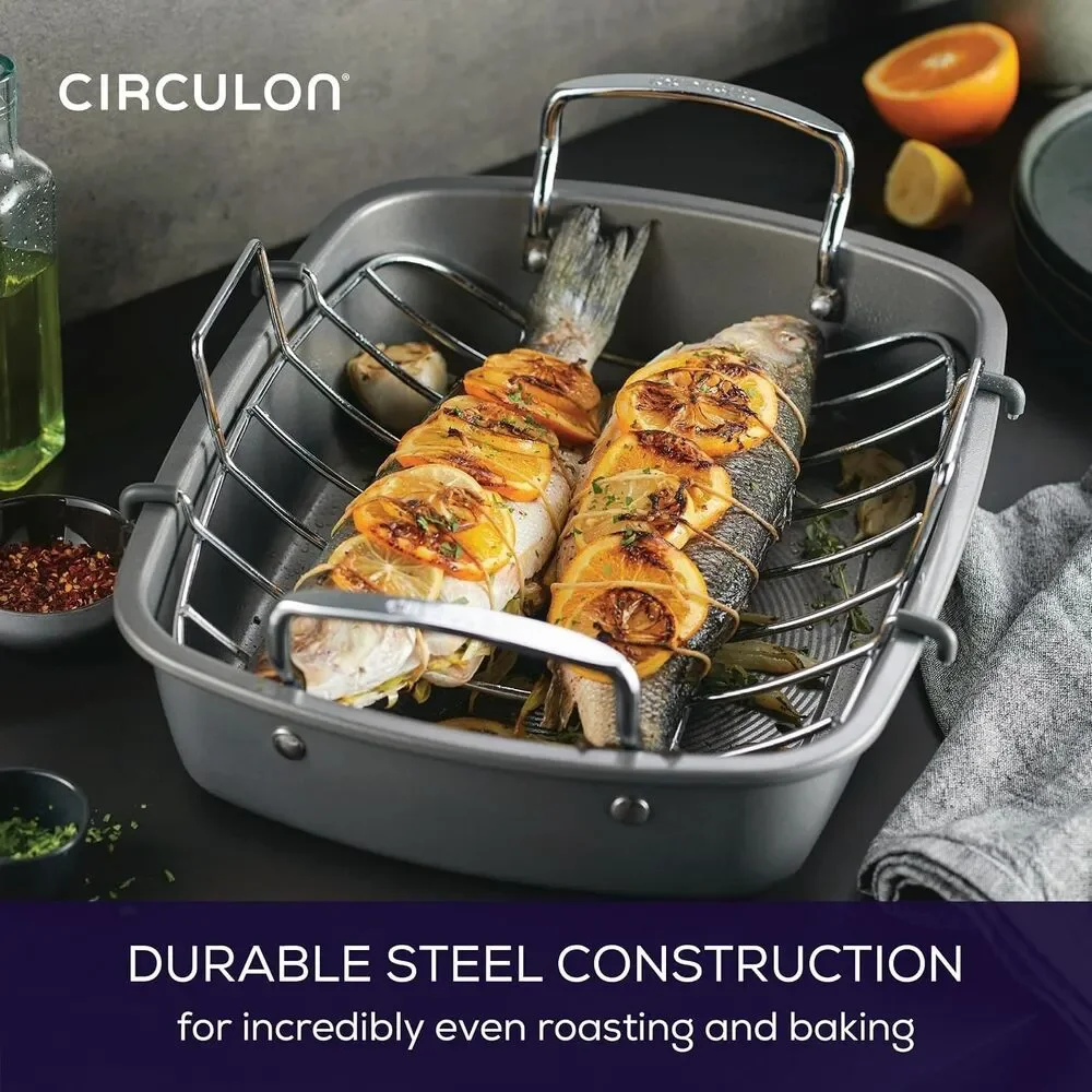 Circulon Total Bakeware Nonstick Roaster, Roasting Pan with Rack, 17x13 inch NEW
